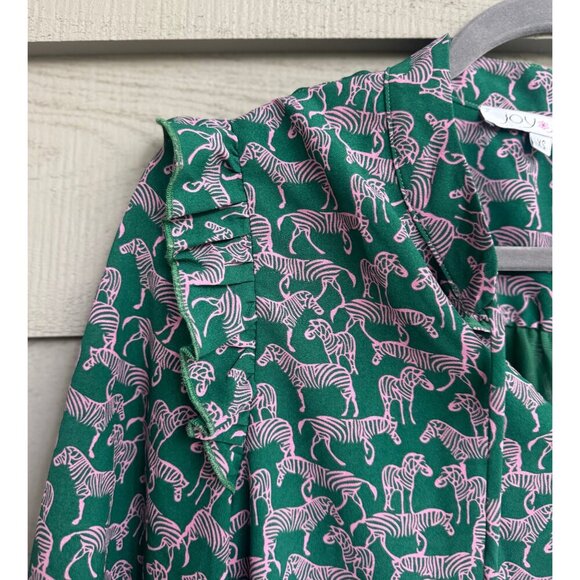 Joy Joy Blouse XS--Green & Pink Zebra Print Peplum Ruffle Long Sleeve Top - Picture 2 of 7